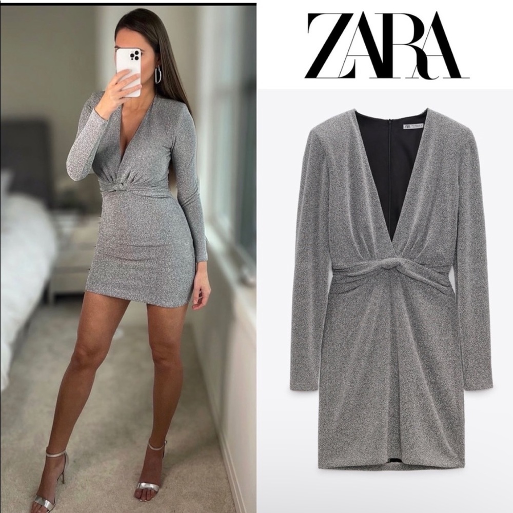 COPY - ZARA NWT DRESS METALLIC THREAD V NECK KNOT SIZE SMALL